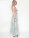 Boho Halter Set Maxi Skirt Sage Green Cotton Embroidered Summer Skirt Set