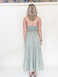 Boho Halter Set Maxi Skirt Sage Green Cotton Embroidered Summer Skirt Set
