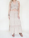 Boho Halter Set Two Piece Embroidered Skirt Taupe Cotton Summer Skirt Set