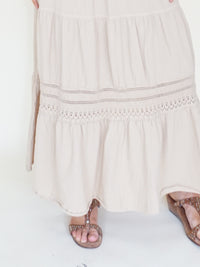 Boho Halter Set Two Piece Embroidered Skirt Taupe Cotton Summer Skirt Set