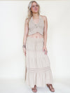 Boho Halter Set Two Piece Embroidered Skirt Taupe Cotton Summer Skirt Set