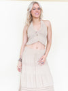 Boho Halter Set Two Piece Embroidered Skirt Taupe Cotton Summer Skirt Set