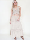 Boho Halter Set Two Piece Embroidered Skirt Taupe Cotton Summer Skirt Set