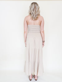 Boho Halter Set Two Piece Embroidered Skirt Taupe Cotton Summer Skirt Set