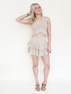 Boho Halter Set Mini Ruffle Skirt Taupe Cotton Summer Set
