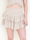 Boho Halter Set Mini Ruffle Skirt Taupe Cotton Summer Set