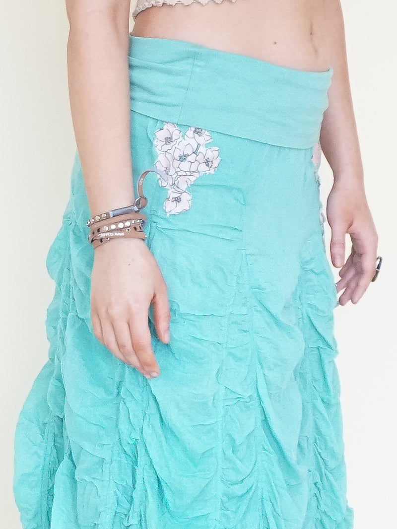 Patchwork Ruched Boho Skirt Low Waist Vintage Y2k Upcycled Floral Skirt