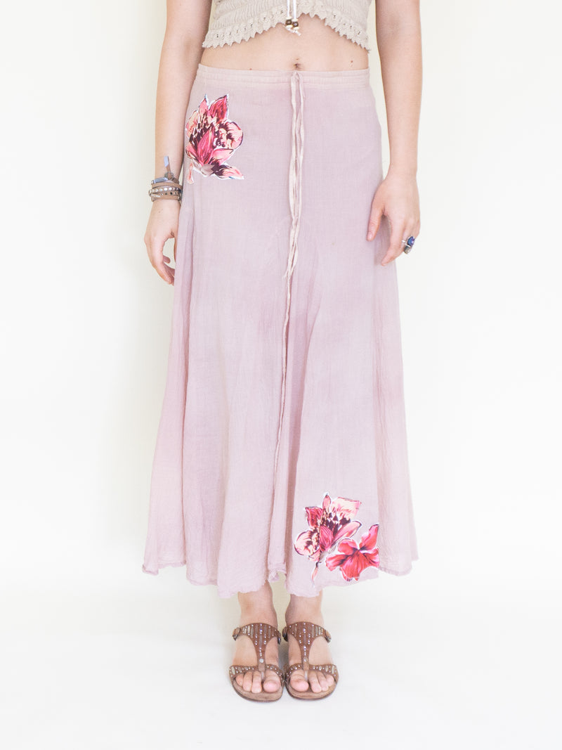 Floral Patchwork Skirt Long Cotton Boho Skirt Upcycled Vintage Skirt
