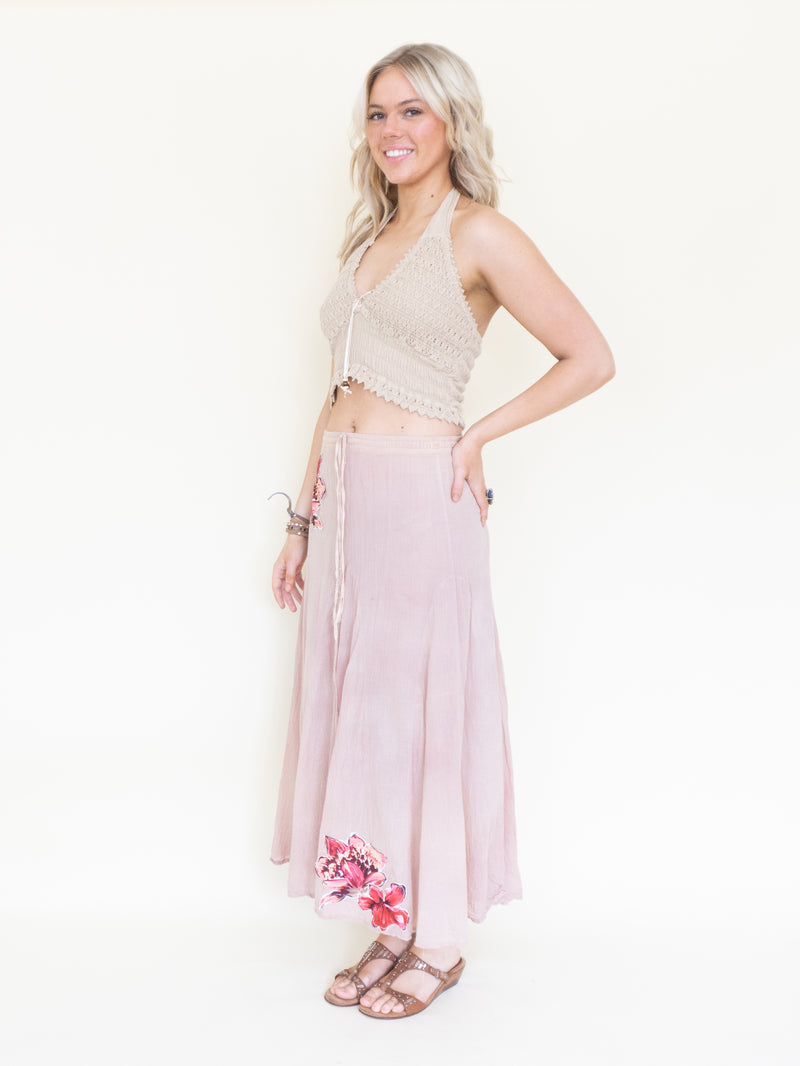 Floral Patchwork Skirt Long Cotton Boho Skirt Upcycled Vintage Skirt