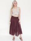 Brown Boho Midi Skirt Low Waisted Boho Cotton Summer Skirt