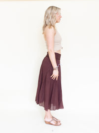 Brown Boho Midi Skirt Low Waisted Boho Cotton Summer Skirt