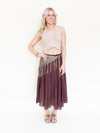Brown Boho Midi Skirt Low Waisted Boho Cotton Summer Skirt