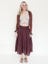 Patchworked Ruffle Cardigan Tie Cardigan Blouse