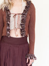 Patchworked Ruffle Cardigan Tie Cardigan Blouse