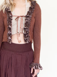 Patchworked Ruffle Cardigan Tie Cardigan Blouse