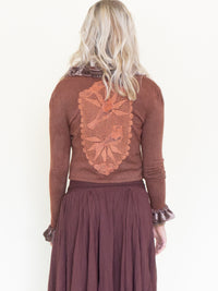Patchworked Ruffle Cardigan Tie Cardigan Blouse