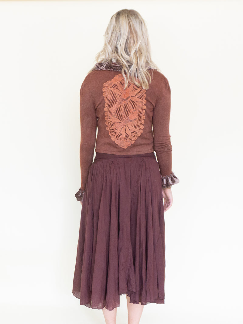 Patchworked Ruffle Cardigan Tie Cardigan Blouse