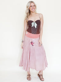 Patchwork Floral Skirt Pink Vintage Upcycle Boho Skirt