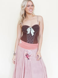 Patchwork Floral Skirt Pink Vintage Upcycle Boho Skirt