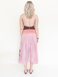 Patchwork Floral Skirt Pink Vintage Upcycle Boho Skirt