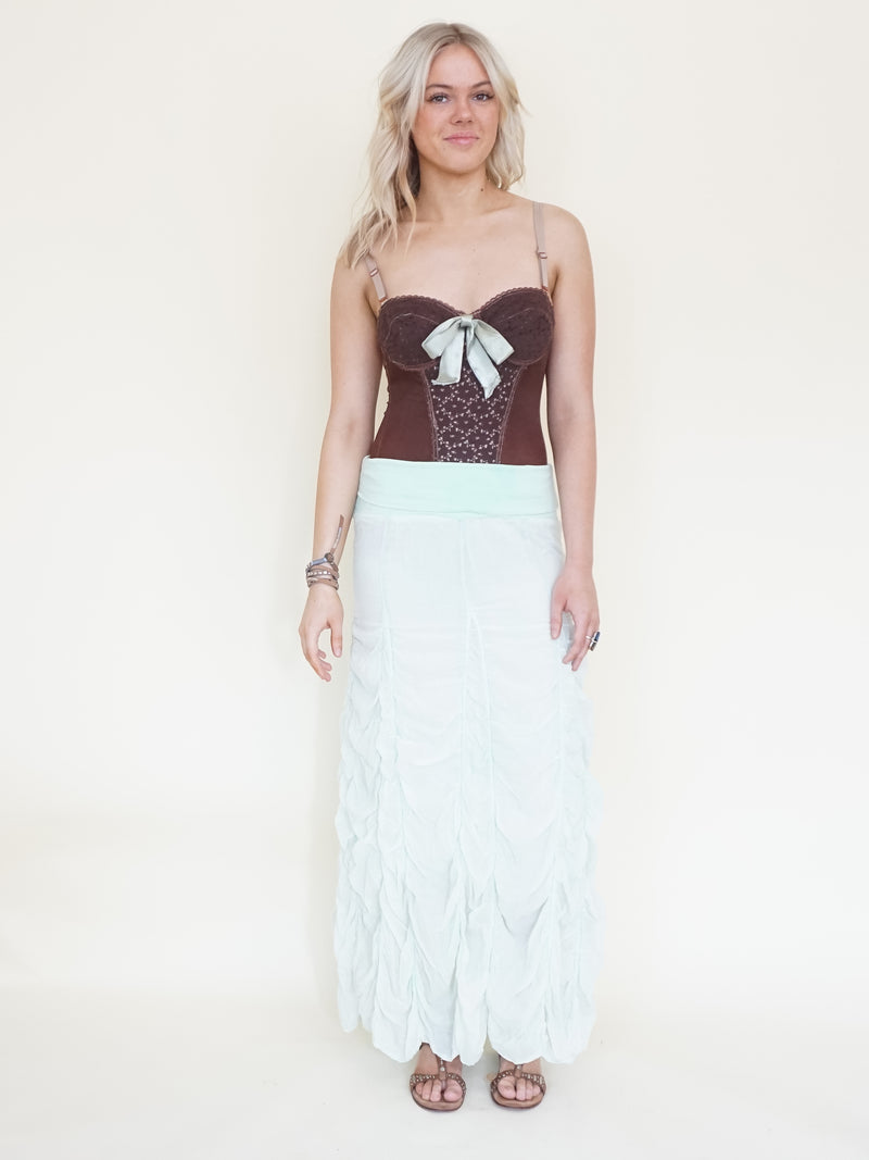 Ruched Skirt Boho Vintage Upcycled Maxi Skirt