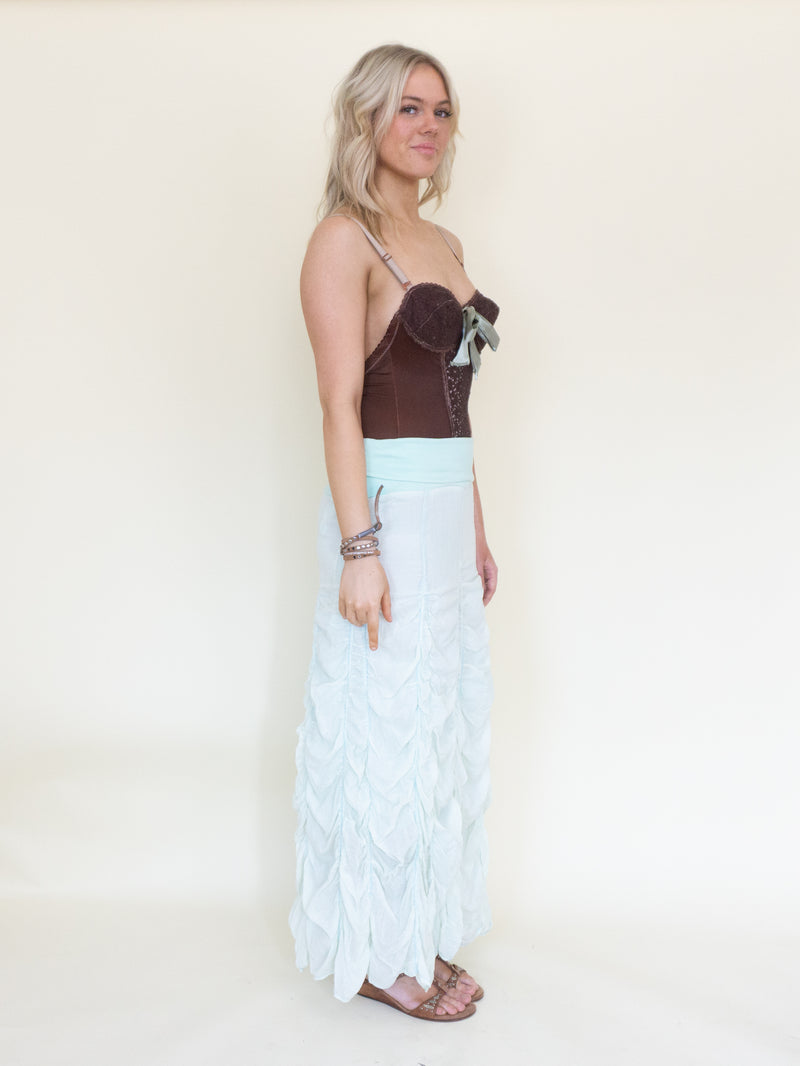 Ruched Skirt Boho Vintage Upcycled Maxi Skirt