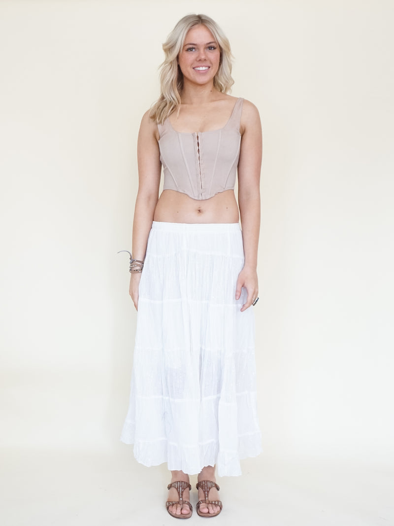 Silver white Boho Skirt Long Cotton Vintage Skirt