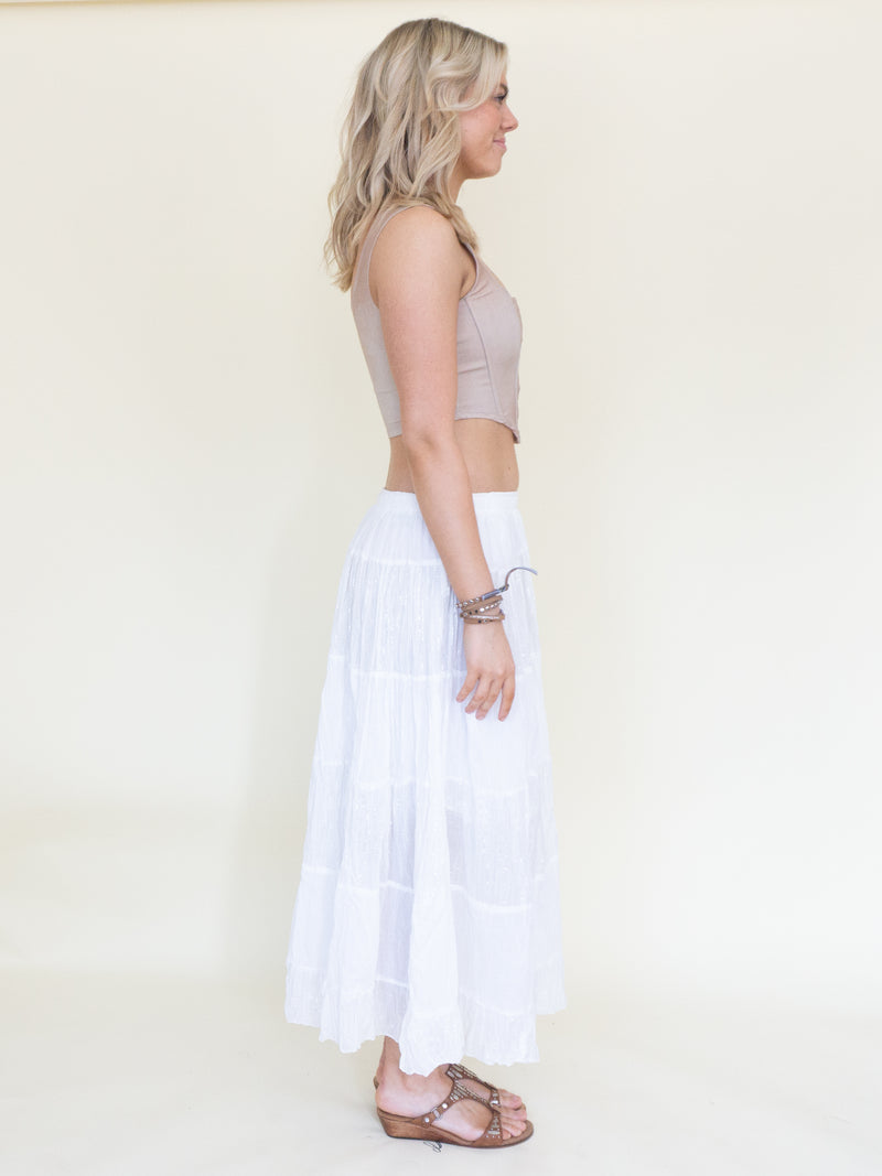 Silver white Boho Skirt Long Cotton Vintage Skirt