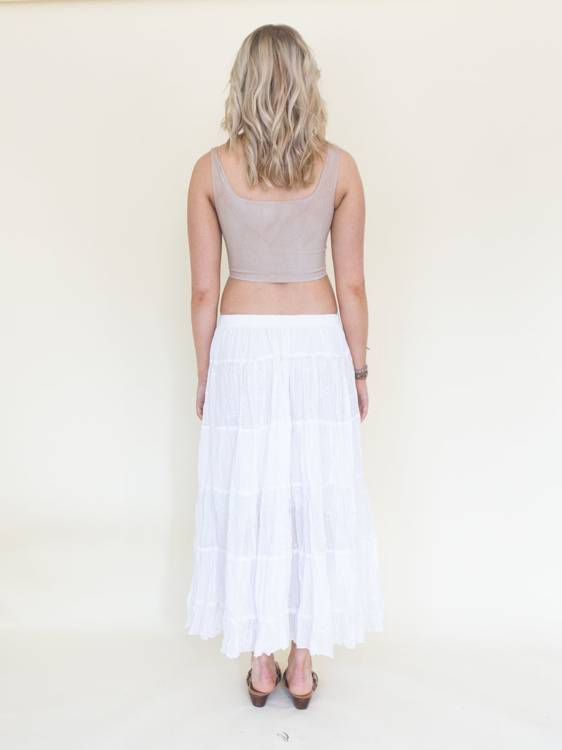 Silver white Boho Skirt Long Cotton Vintage Skirt