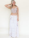 Floral Patchwork Skirt Ruffle Boho Cotton Maxi Skirt White Low Waist Vintage Upcycled