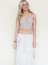 Floral Patchwork Skirt Ruffle Boho Cotton Maxi Skirt White Low Waist Vintage Upcycled