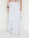 Floral Patchwork Skirt Ruffle Boho Cotton Maxi Skirt White Low Waist Vintage Upcycled