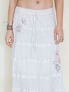 Floral Patchwork Skirt Ruffle Boho Cotton Maxi Skirt White Low Waist Vintage Upcycled