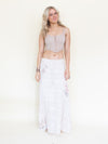 Floral Patchwork Skirt Ruffle Boho Cotton Maxi Skirt White Low Waist Vintage Upcycled
