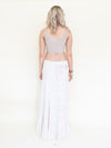 Floral Patchwork Skirt Ruffle Boho Cotton Maxi Skirt White Low Waist Vintage Upcycled