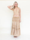 Embroidered Floral Maxi Skirt Vintage Taupe Asymmetric Ruffle Skirt