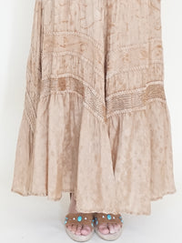 Embroidered Floral Maxi Skirt Vintage Taupe Asymmetric Ruffle Skirt