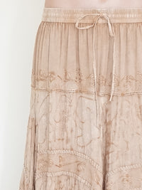 Embroidered Floral Maxi Skirt Vintage Taupe Asymmetric Ruffle Skirt