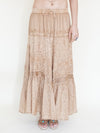 Embroidered Floral Maxi Skirt Vintage Taupe Asymmetric Ruffle Skirt