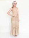 Embroidered Floral Maxi Skirt Vintage Taupe Asymmetric Ruffle Skirt