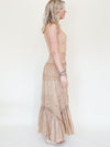 Embroidered Floral Maxi Skirt Vintage Taupe Asymmetric Ruffle Skirt