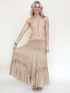 Embroidered Floral Maxi Skirt Vintage Taupe Asymmetric Ruffle Skirt