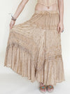 Embroidered Floral Maxi Skirt Vintage Taupe Asymmetric Ruffle Skirt