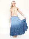 Ombre Boho Skirt Blue Cotton Maxi Skirt Low Waist Vintage