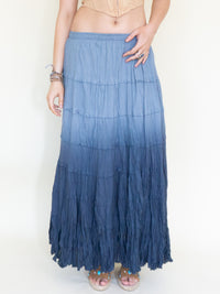 Ombre Boho Skirt Blue Cotton Maxi Skirt Low Waist Vintage