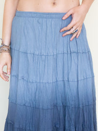 Ombre Boho Skirt Blue Cotton Maxi Skirt Low Waist Vintage
