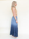 Ombre Boho Skirt Blue Cotton Maxi Skirt Low Waist Vintage
