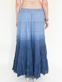 Ombre Boho Skirt Blue Cotton Maxi Skirt Low Waist Vintage