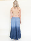 Ombre Boho Skirt Blue Cotton Maxi Skirt Low Waist Vintage