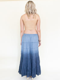 Ombre Boho Skirt Blue Cotton Maxi Skirt Low Waist Vintage